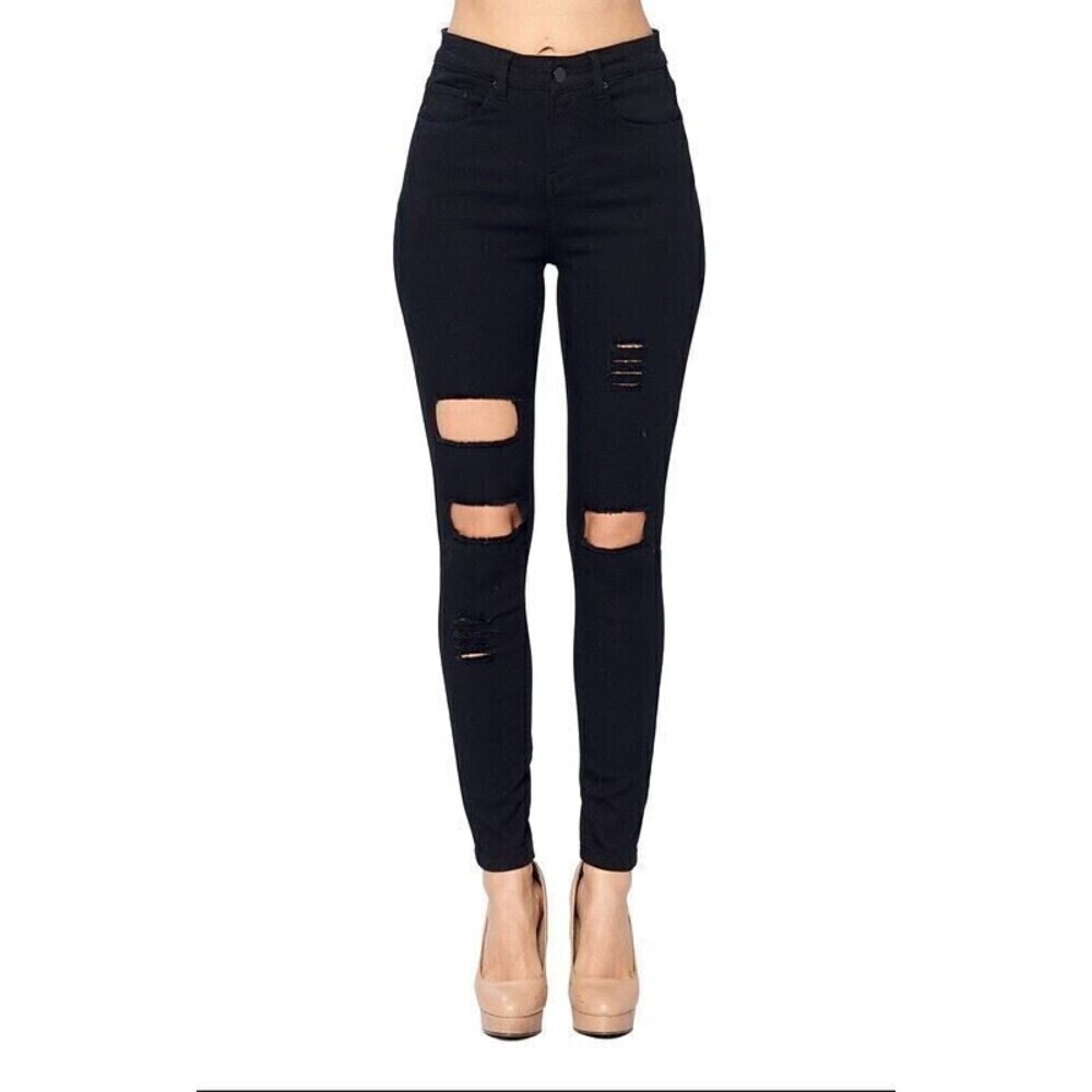 Blue Age HIGH RISE DESTROYED JEANS-BLACK